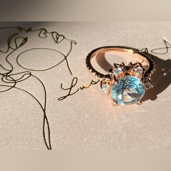 Fine Jewelry 925 Sterling Silver Blue Topaz Ring, Dainty Rose Gold Plated - Picture 11 of 11